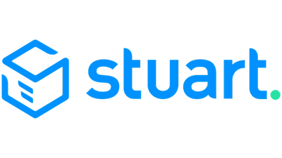 Blue 'stuart.' logo on a transparent background