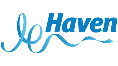 Blue 'Haven' logo with wavy lines on a transparent  background